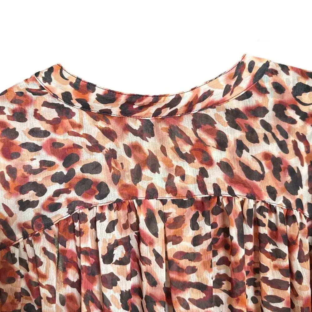 Liverpool Los Angeles Watercolor Animal Print Blouse Smocked Hem Sz Medium NWT - Picture 5 of 10